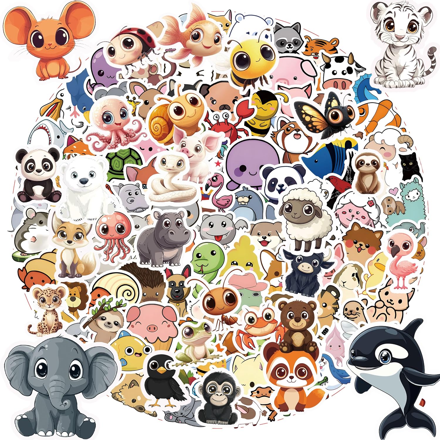106PCS Non-Repeating Cate Animal Theme Stickers, Vinyl Waterproof Holiday Party Stickers, Youth Adult Games Treats Classroom Crafts Favors Gifts(106PCS Animal)