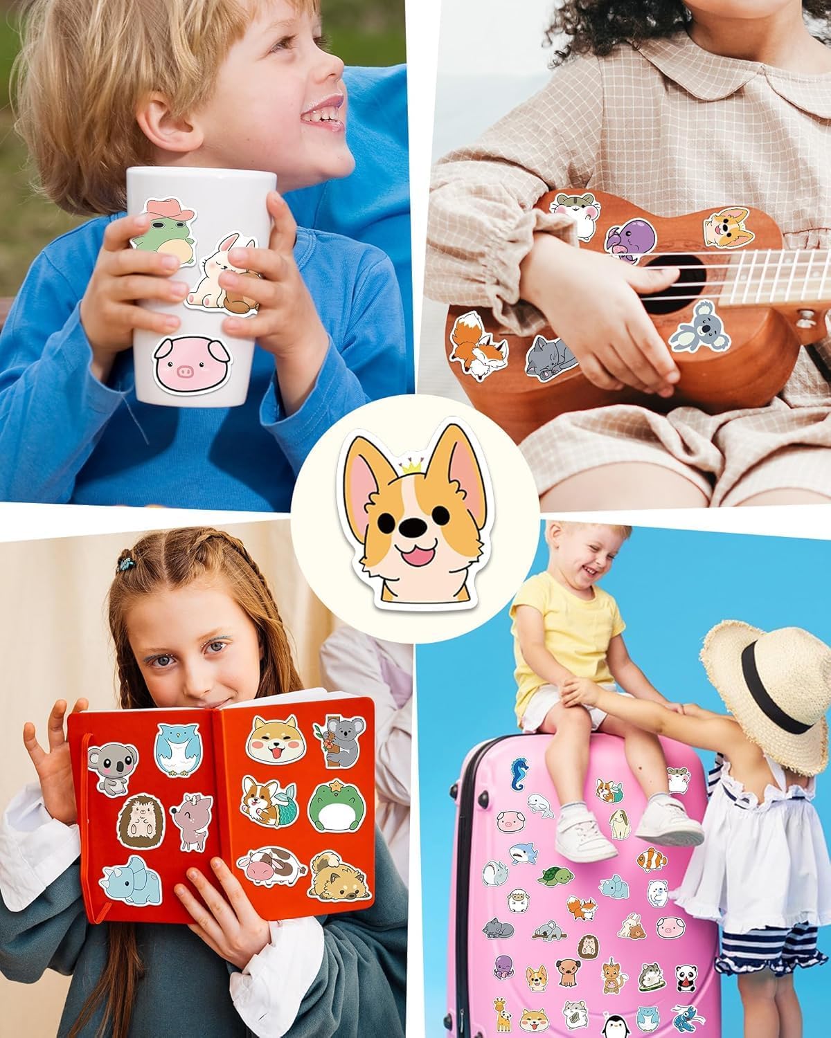 106PCS Non-Repeating Cate Animal Theme Stickers, Vinyl Waterproof Holiday Party Stickers, Youth Adult Games Treats Classroom Crafts Favors Gifts(106PCS Animal) - Image 4