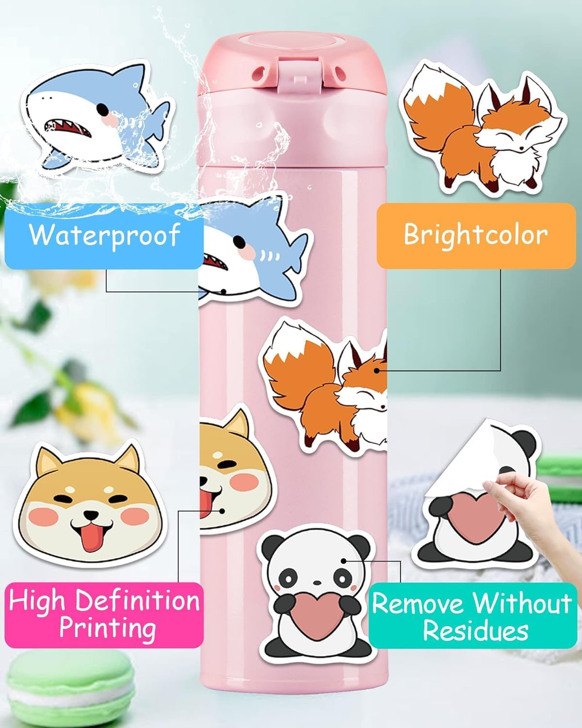 106PCS Non-Repeating Cate Animal Theme Stickers, Vinyl Waterproof Holiday Party Stickers, Youth Adult Games Treats Classroom Crafts Favors Gifts(106PCS Animal) - Image 5