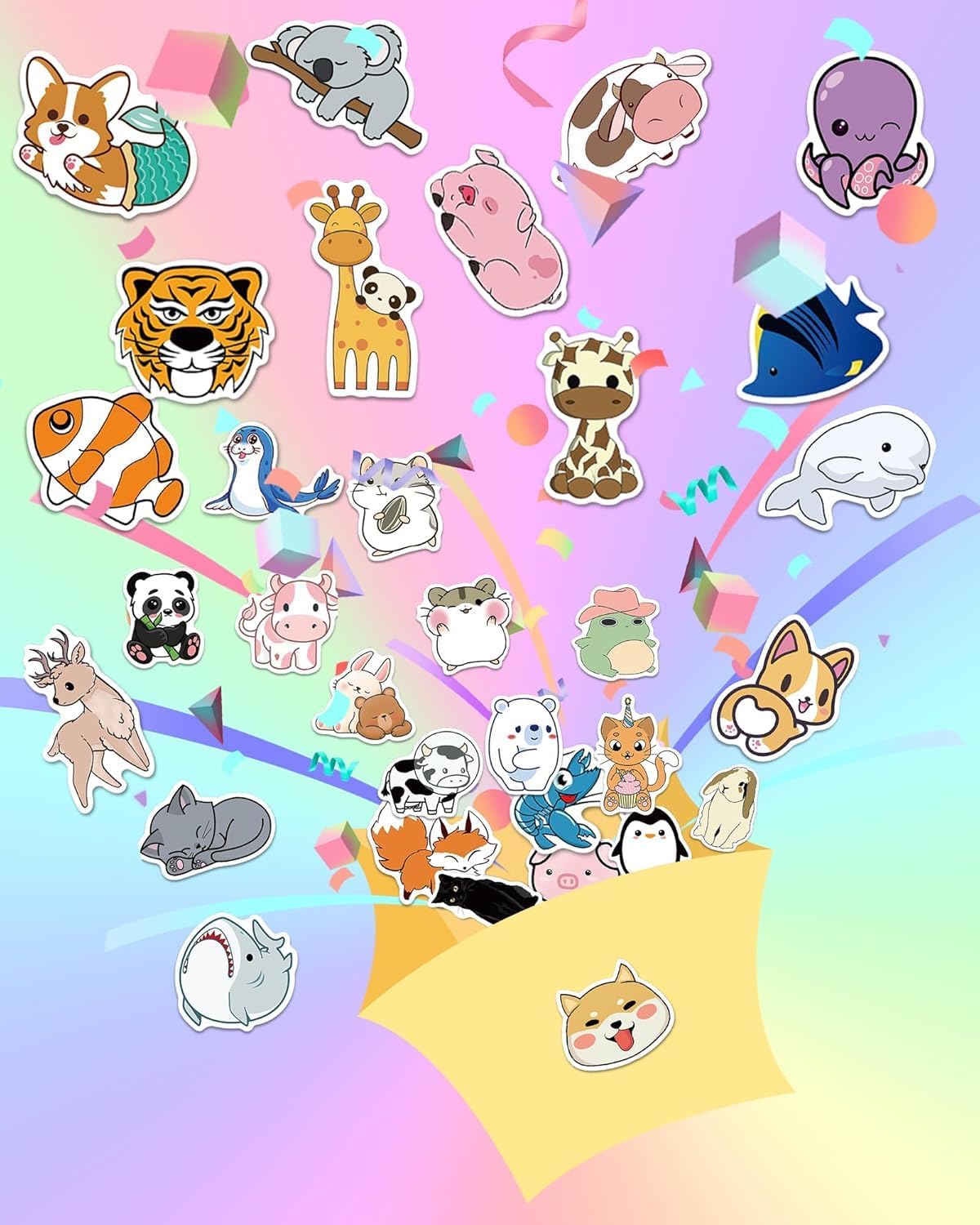 106PCS Non-Repeating Cate Animal Theme Stickers, Vinyl Waterproof Holiday Party Stickers, Youth Adult Games Treats Classroom Crafts Favors Gifts(106PCS Animal) - Image 6