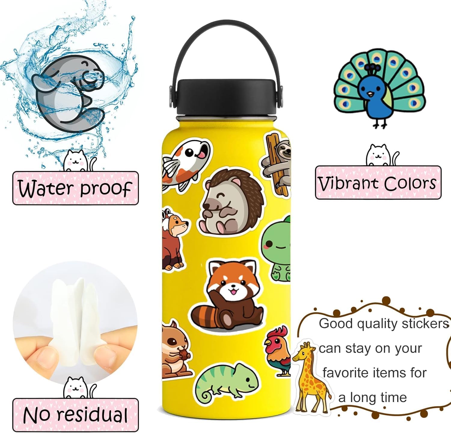 106PCS Non-Repeating Cate Animal Theme Stickers, Vinyl Waterproof Holiday Party Stickers, Youth Adult Games Treats Classroom Crafts Favors Gifts(106PCS Animal) - Image 8