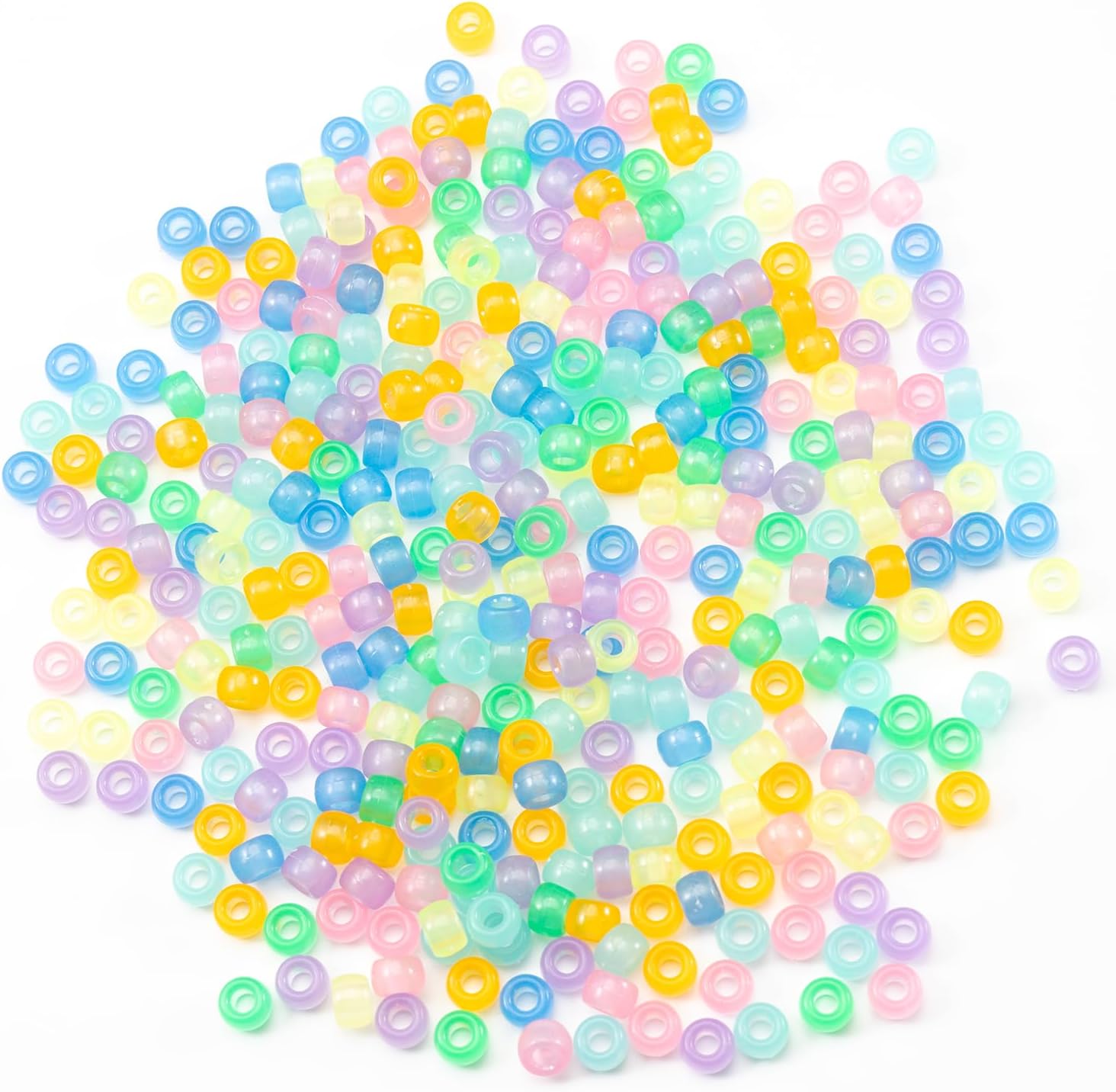 Gxueshan 1000 Pcs Acrylic 9 Color Pony Beads 6x9mm Bulk Glow in The Dark for Necklace, Friendship Bracelet Making, Hair Braids Kandi - Image 2