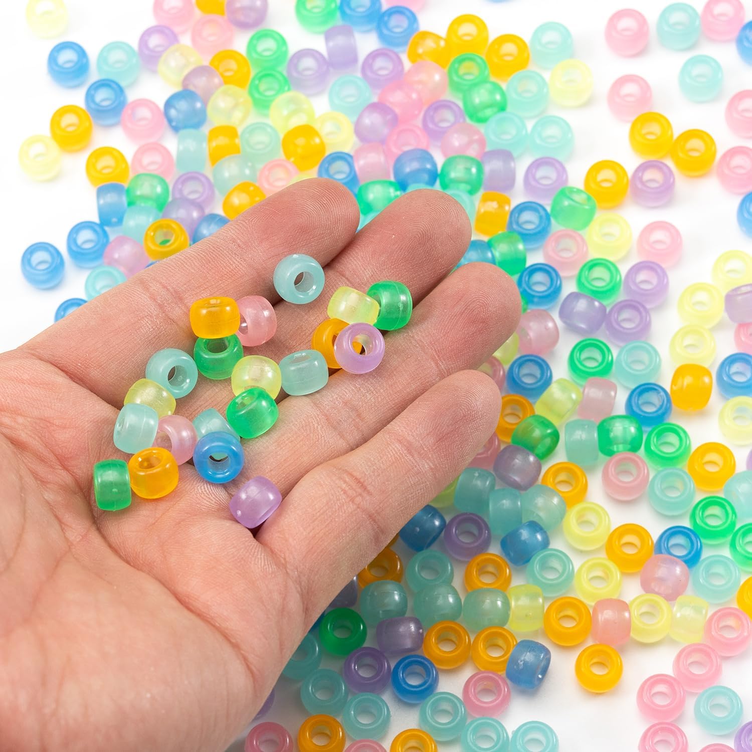 Gxueshan 1000 Pcs Acrylic 9 Color Pony Beads 6x9mm Bulk Glow in The Dark for Necklace, Friendship Bracelet Making, Hair Braids Kandi - Image 4