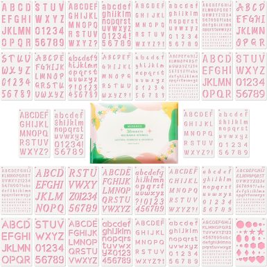 Reusable Small Letter Stencils for Painting, 36 Pcs (1/4, 1/2, 3/4, 1, 5/4 in.) Plastic Templates with Number & Alphabet - DIY Crafts